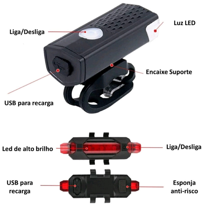 Kit Farol e Lanterna Para Bicicleta A Prova D'Água - Farol de Bicicleta