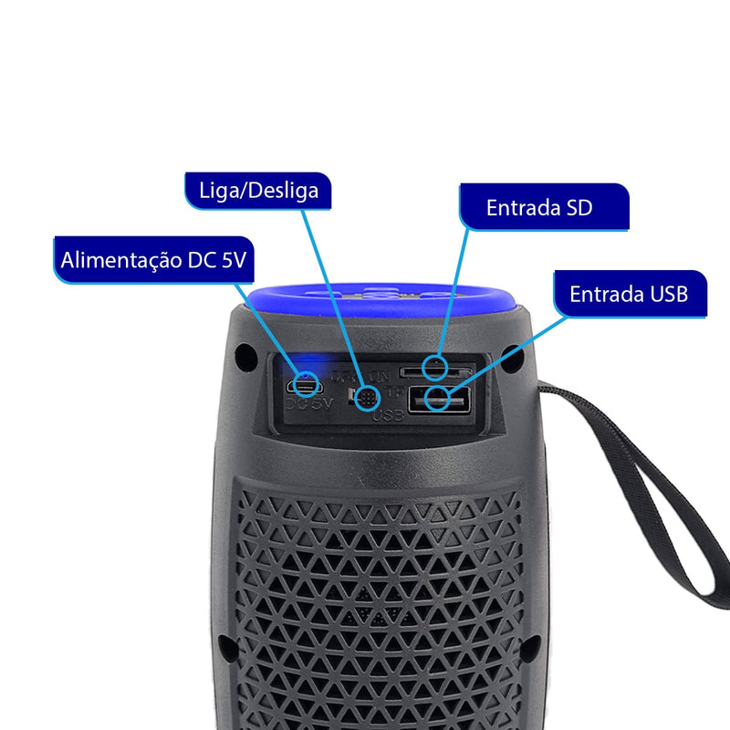 Caixa de Som Bluetooth Portátil com LED -  XDG-8602