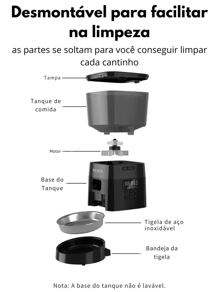 Alimentador Automático para Pets desmontável para facilitar na limpeza