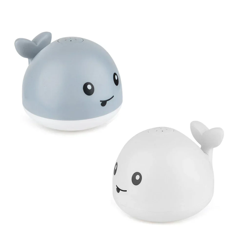 Brinquedo Banho Interativo Para Bebê Luzes e Jatos D'água Baby Whale cinza e branco