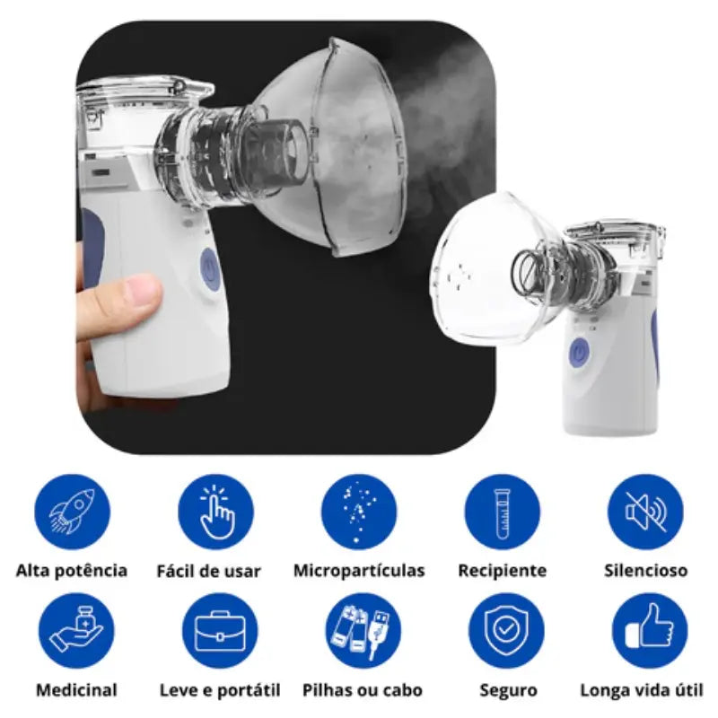 características do Inalador Nebulizador Portátil Silencioso Adulto e Infantil NebulaTech