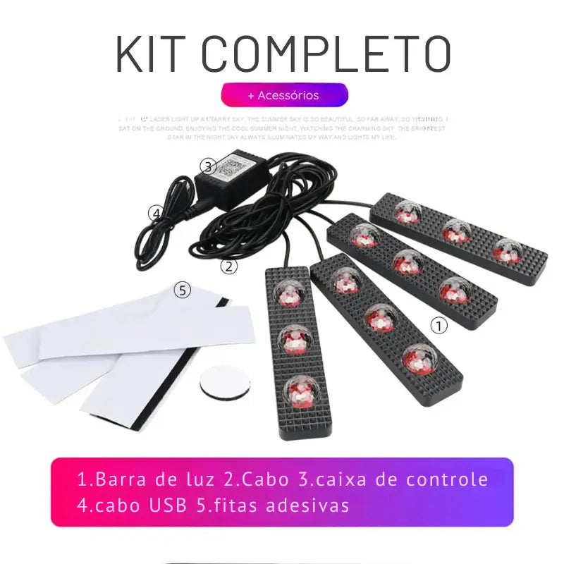 Kit 4 Led Interior do Carro RGB - Atmosfera Tech