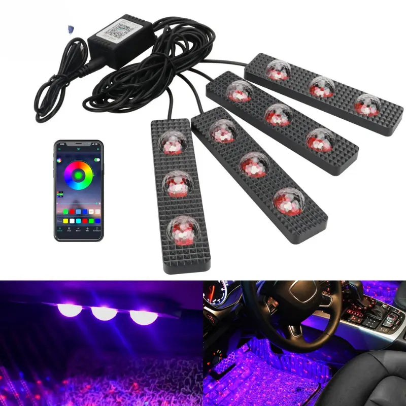 Kit 4 Led Interior do Carro RGB - Atmosfera Tech