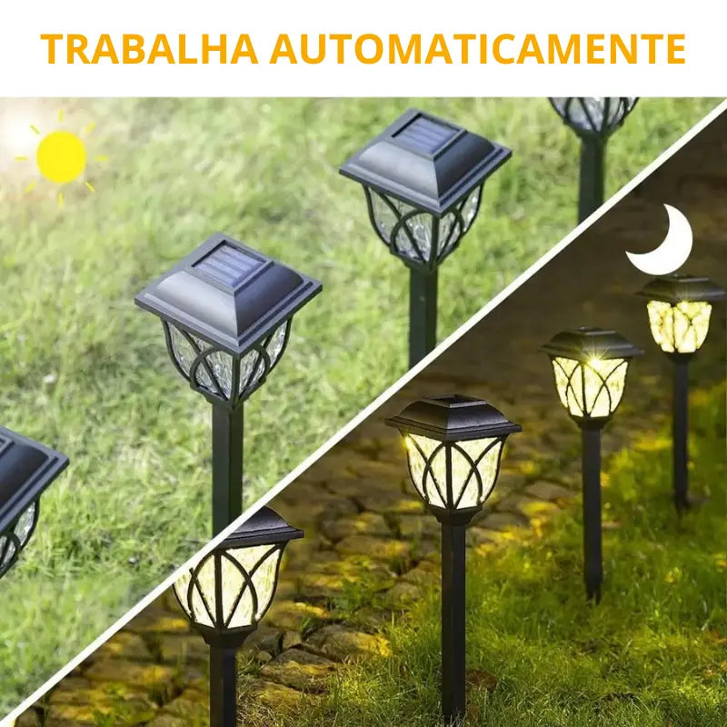 Lâmpada solar externa trabalhando automaticamente