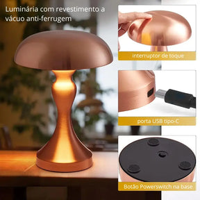 Luminária LED Abajur de Mesa Recarregável 3 Cores - SimpleTouch com revestimento a vácuo antiferrugem