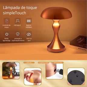 Luminária LED Abajur de Mesa Recarregável 3 Cores - SimpleTouch sem fio, carregamento rápido e entrada usb tipo-c