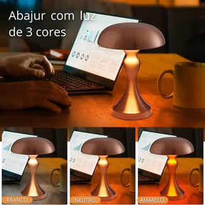 Luminária LED Abajur de Mesa Recarregável 3 Cores - SimpleTouch com 3 tipos de luzes diferentes: branco, neutro e amarelo