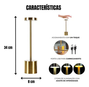 Luminária de Mesa Sem Fio | Bateria Recarregável e Iluminação Ajustável