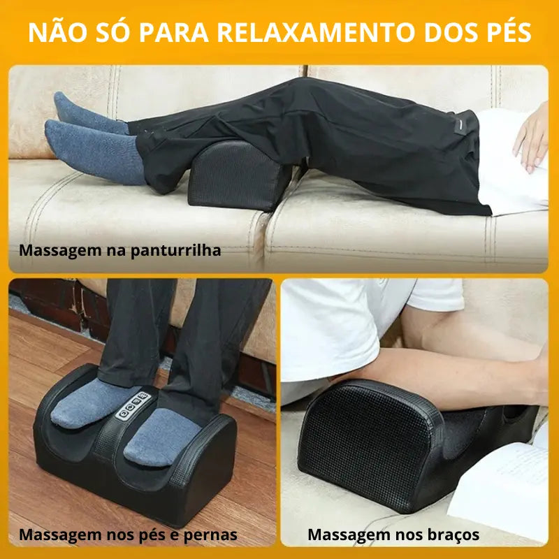 pernas e braços em repouso com o Massageador Pés Pernas Bivolt Terapia Shiatsu Aquecimento Massotech