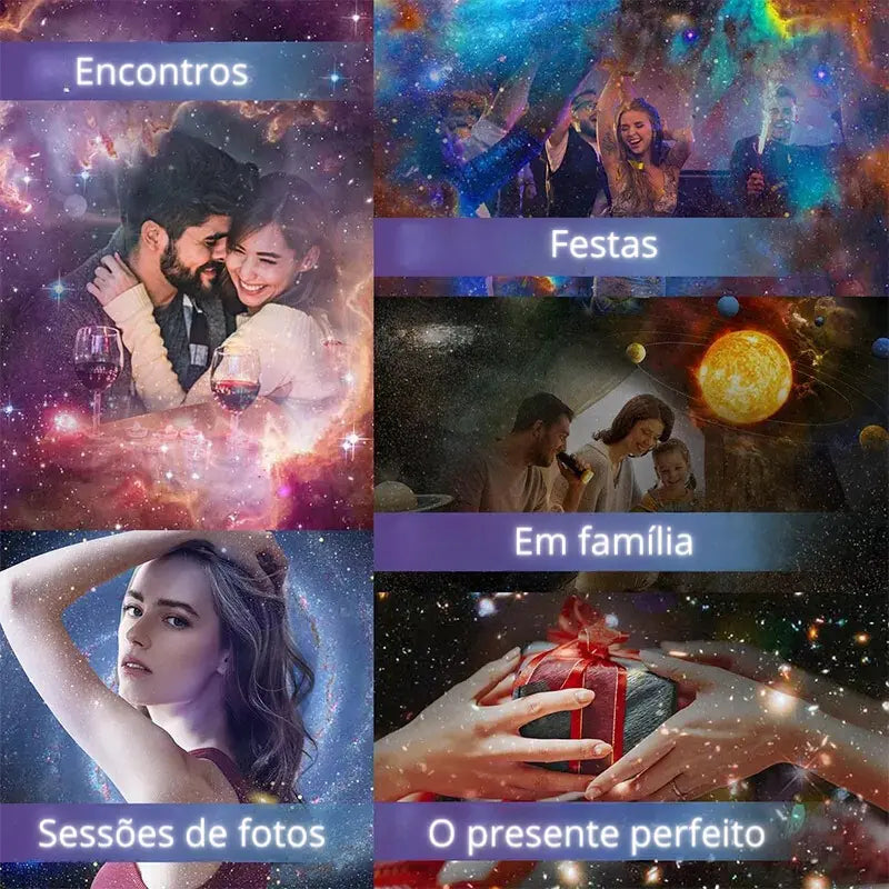 Projetor Galáxia com 12 Slides do Universo GalaxyProject perfeito para encontros, festas, uso em família, sessões de fotos ou para dar de presente