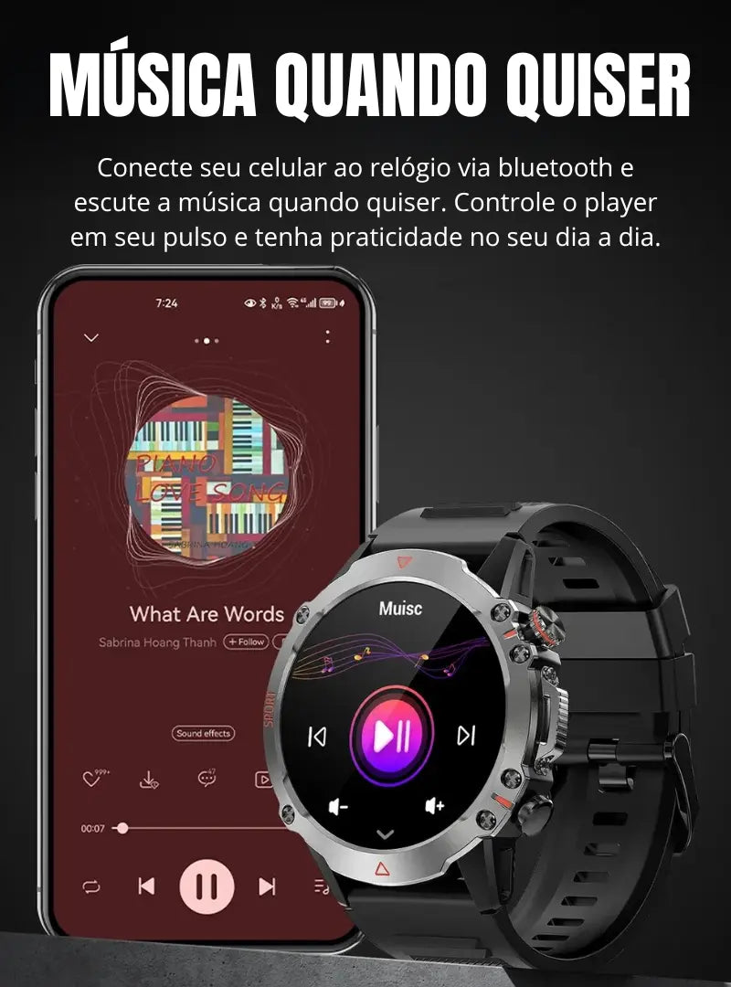 Smartwatch de Titânio à Prova d'Água com recurso de player de música