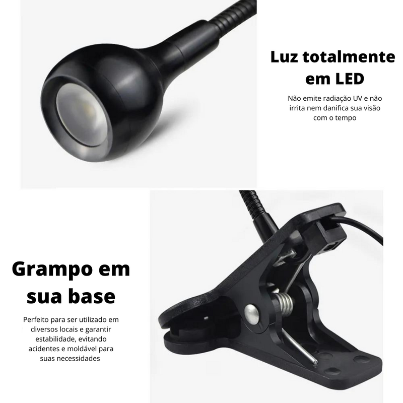 Luminária de Mesa LED USB - Articulável com Grampo