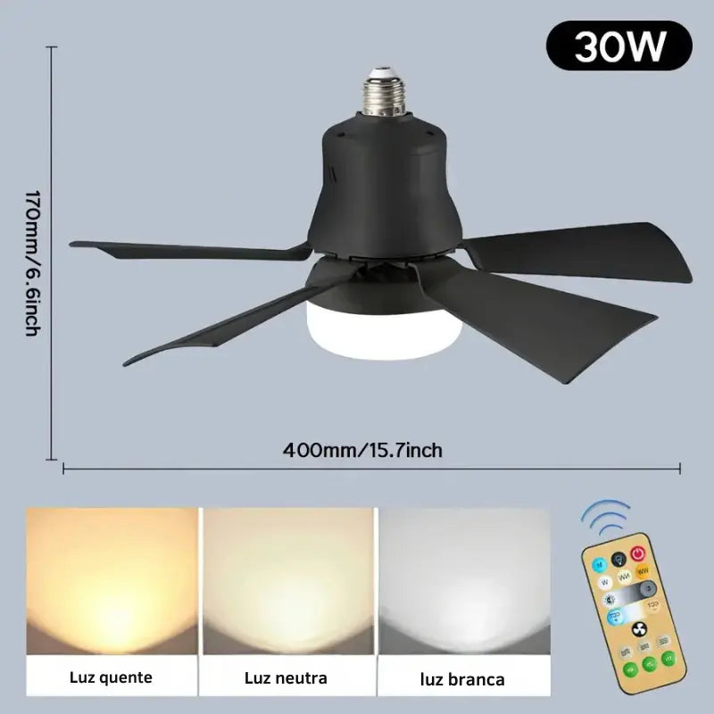 Ventilador de Teto Portátil LED 30w com Controle Remoto - Ventila Mais