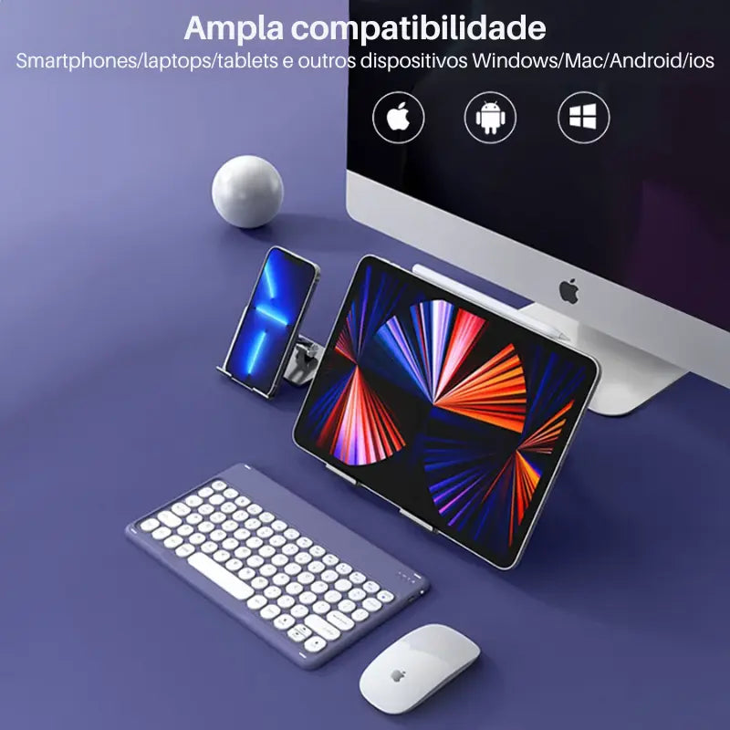 Teclado e Mouse Sem Fio Para Tablet Bluetooth Portátil Multifuncional