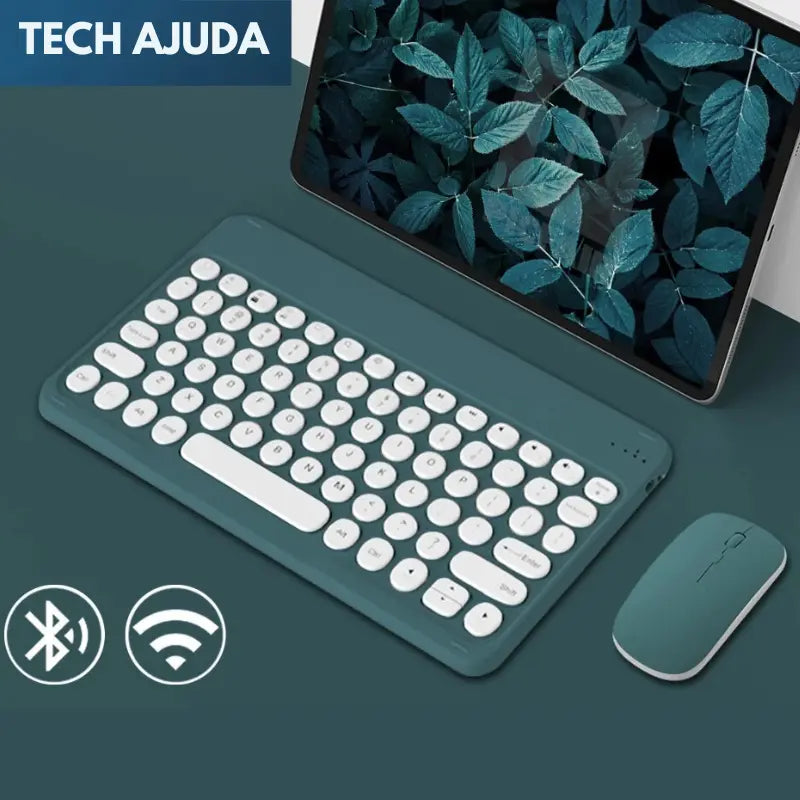 Teclado e Mouse Sem Fio Para Tablet Bluetooth Portátil Multifuncional