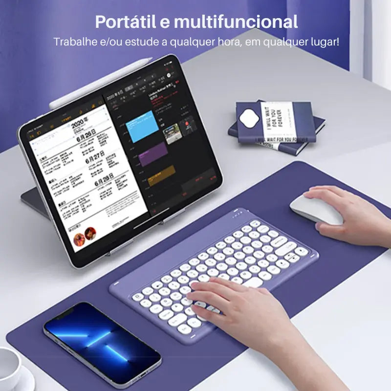 Teclado e Mouse Sem Fio Para Tablet Bluetooth Portátil Multifuncional